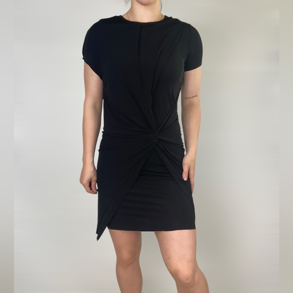 SABA Short Sleeve Front Twist Mini‎ Dress Ruched Black Formal Wedding